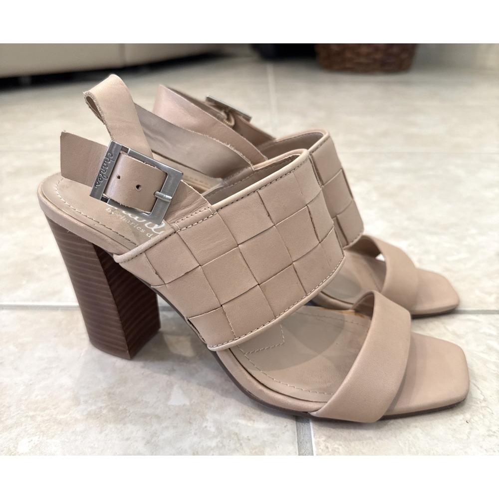 Charles by Charles‎ David Maison Nude Leather Woven Block Heel Sandals 7.5M